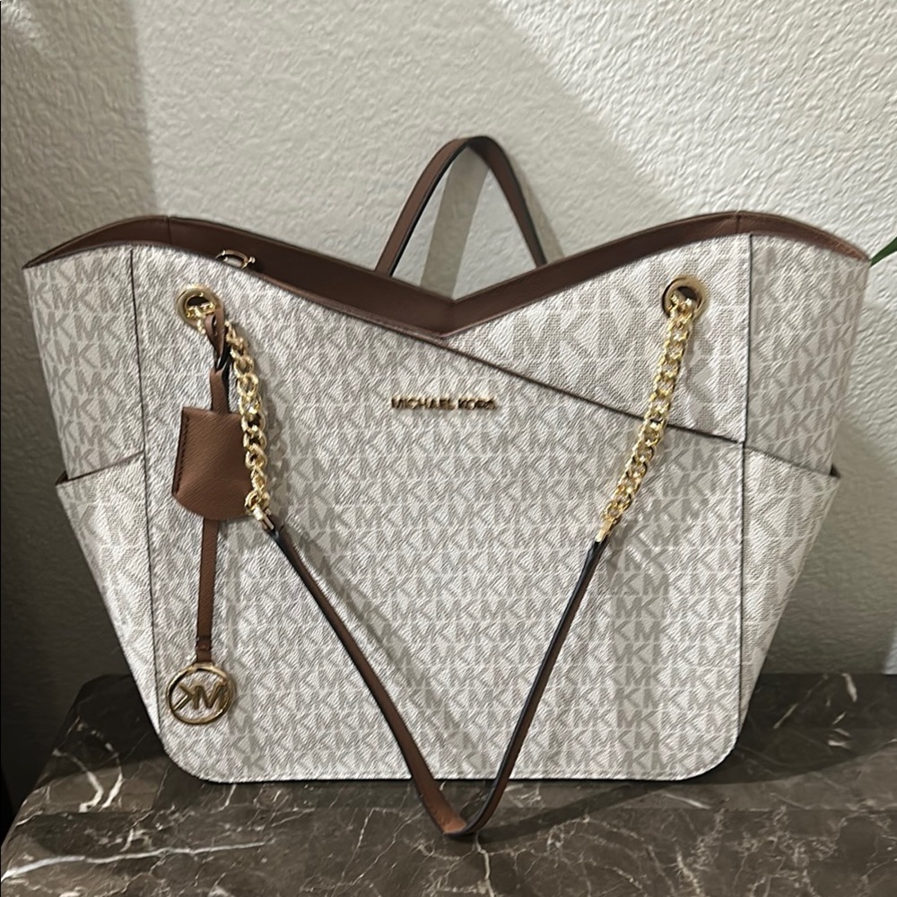 Michael Kors Cream and Brown Tote Bag